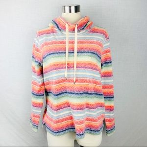 Multi-color rainbow cowl neck drawstring sweater L